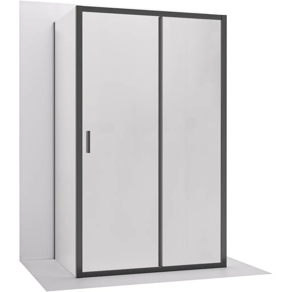 CERANO Třístěnný sprchový kout Varone LINE U L/P 6 mm černá matná, mléčné sklo 160x70  posuvný CER-DY505-90223