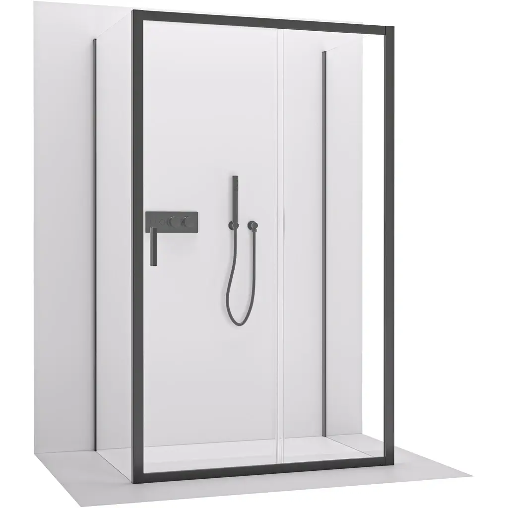 CERANO Třístěnný sprchový kout Varone LINE U L/P 6 mm černá matná, transparentní sklo 120x100x195  posuvný CER-DY505B-90-208