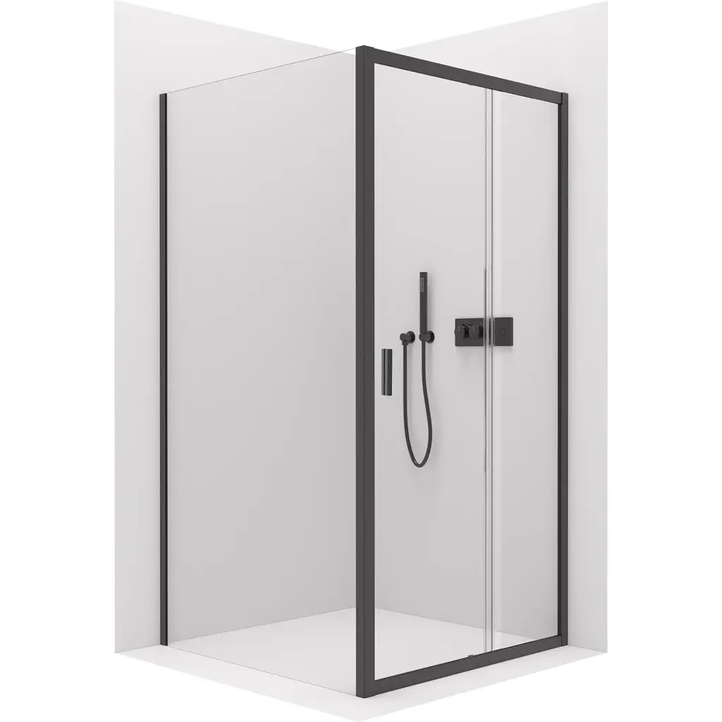 CERANO Sprchový kout Varone LINE L/P 6 mm černá matná, transparentní sklo 100x80x195 posuvný CER-DY505B-90102