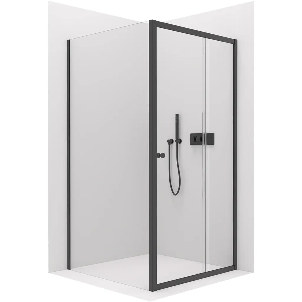 Sprchový kout Varone POINT L/P - 6 mm - černá matná, transparentní sklo - 90x90x195 cm - posuvný
