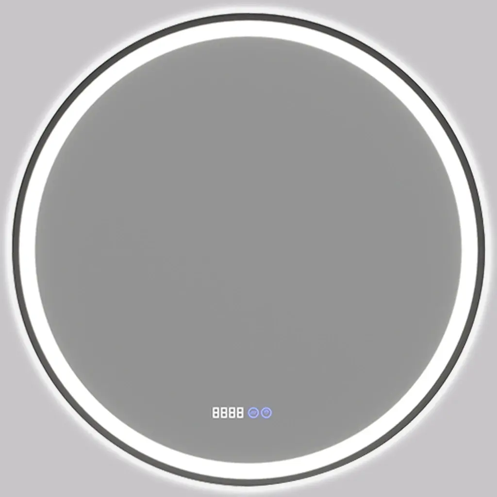 Koupelnové LED zrcadlo Rivo, kovový rám - černá matná - Ø 80 cm