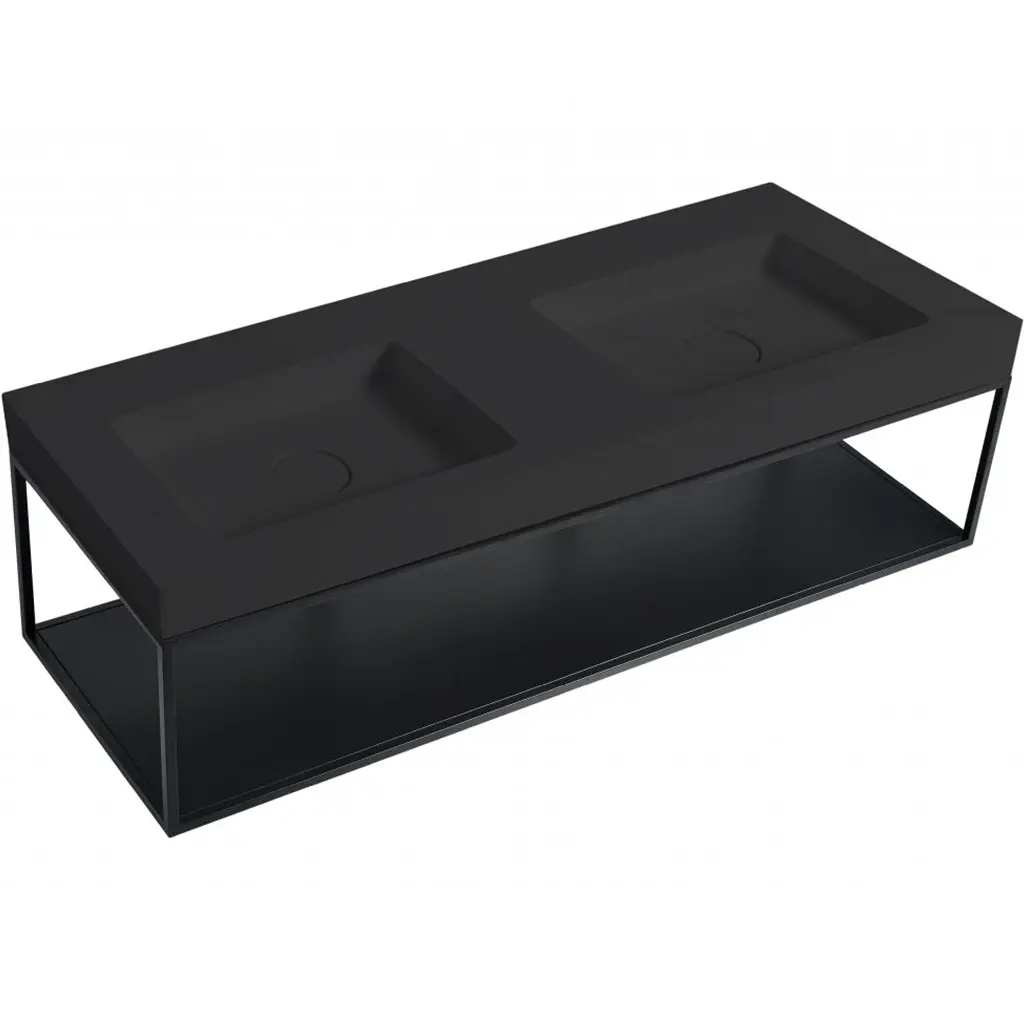 CERANO Dvojumyvadlo z litého mramoru Dualia s podpěrnou konzolí nástěnné černá matná 133x46x45  CER-WA08-B08SH