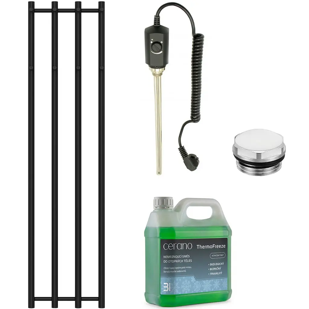 CERANO Koupelnový elektrický radiátorový set Bertini 300W černá matná 1400x351 mm CER-482081