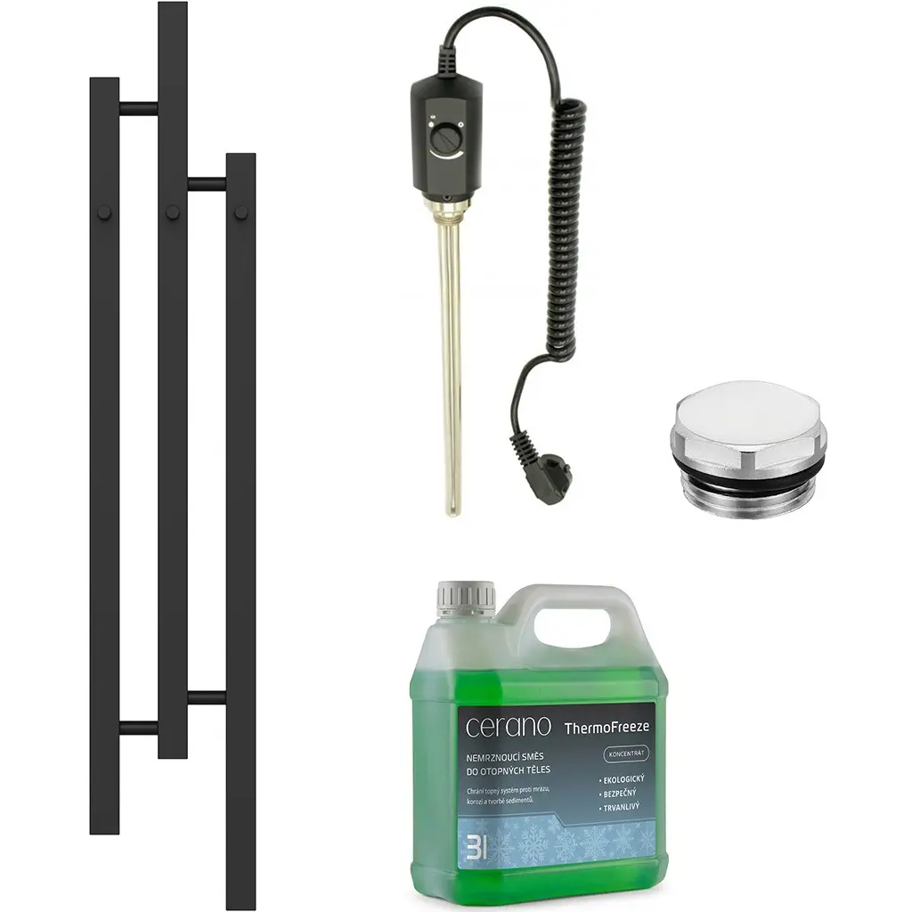 CERANO Koupelnový elektrický radiátorový set Fabiano 300W černá matná 1200x220 mm CER-542716
