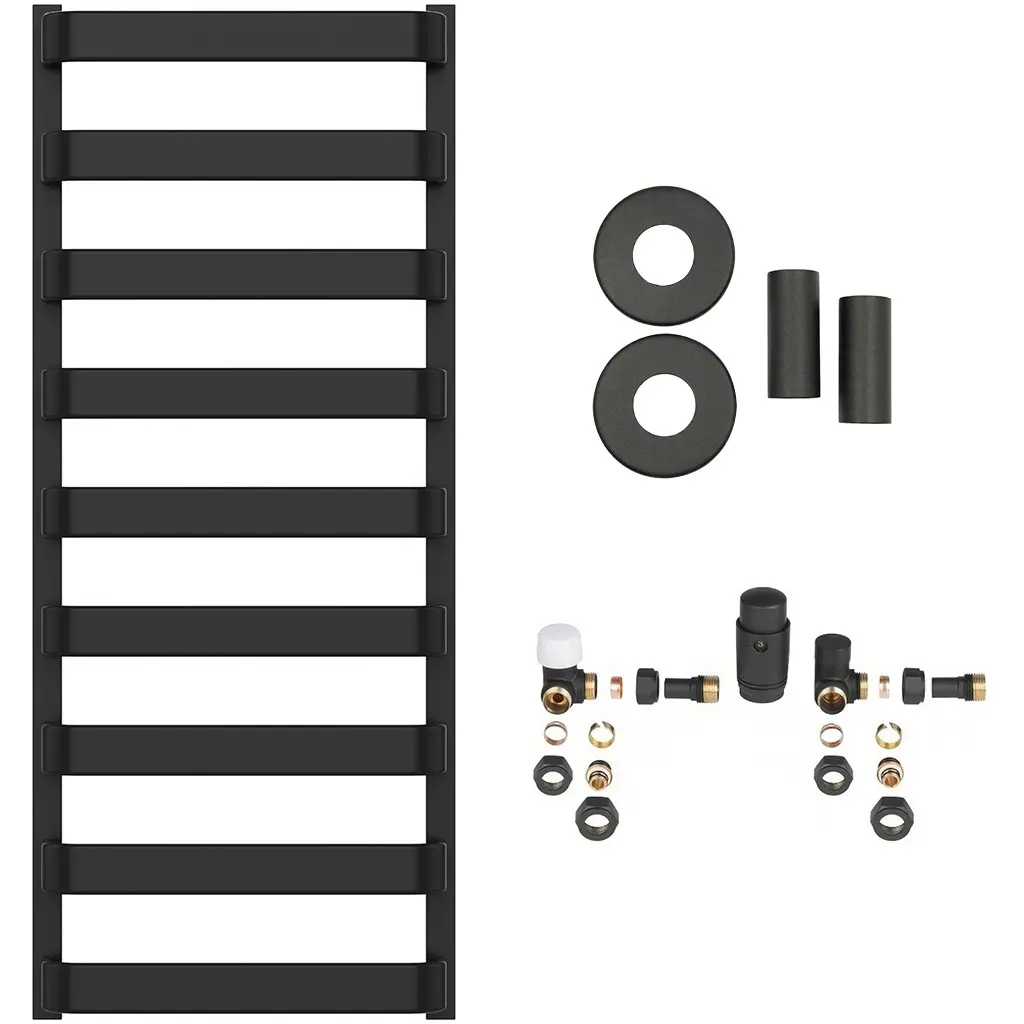 Koupelnový radiátorový set Adriano - ústřední vytápění - boční připojení - 520W - černá matná - 1200x500 mm