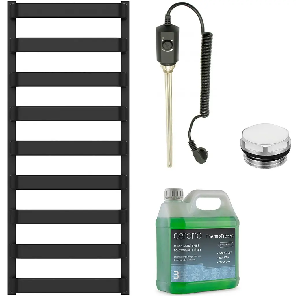 Koupelnový elektrický radiátorový set Adriano - 600W - černá matná - 1200x500 mm