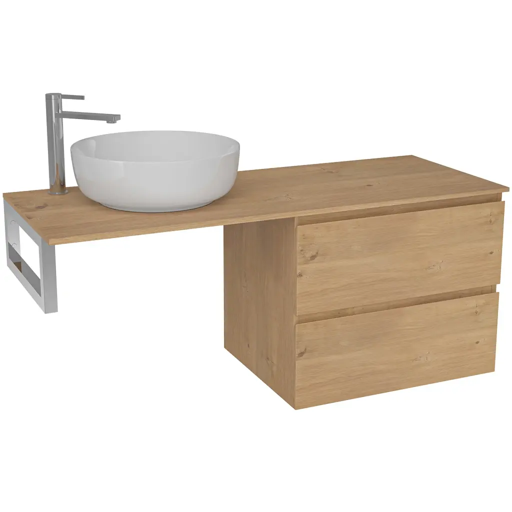 CERANO Koupelnová skříňka Carole dub medový + deska pod umyvadlo Navira Slim 18 mm + konzole chrom 140x46x49,8  CER-606141