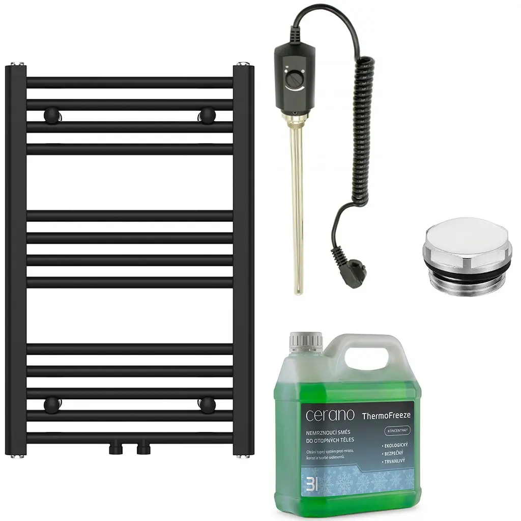 CERANO Koupelnový elektrický radiátorový set Benito 300W černá matná 700x450 mm CER-606621