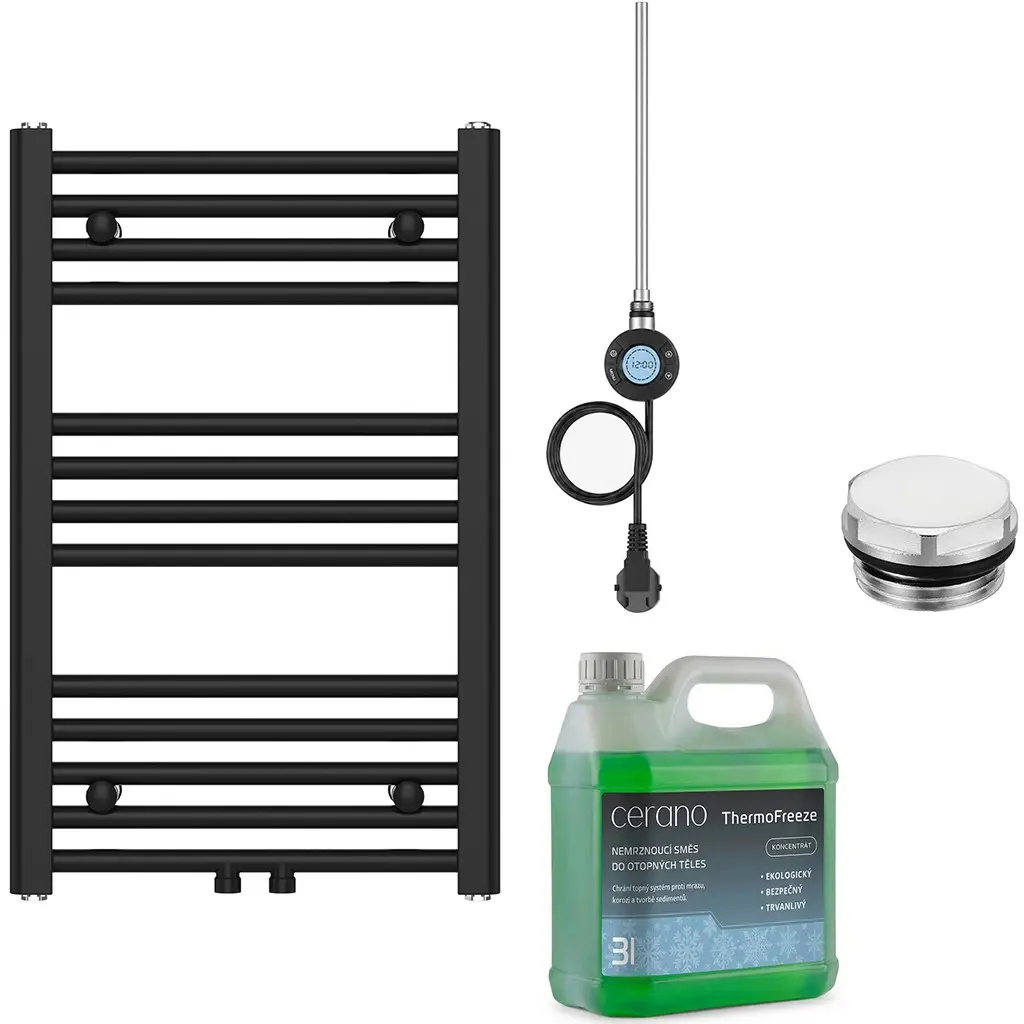 CERANO Koupelnový elektrický radiátorový set Benito WIFI 300W černá matná 700x450 mm CER-611290