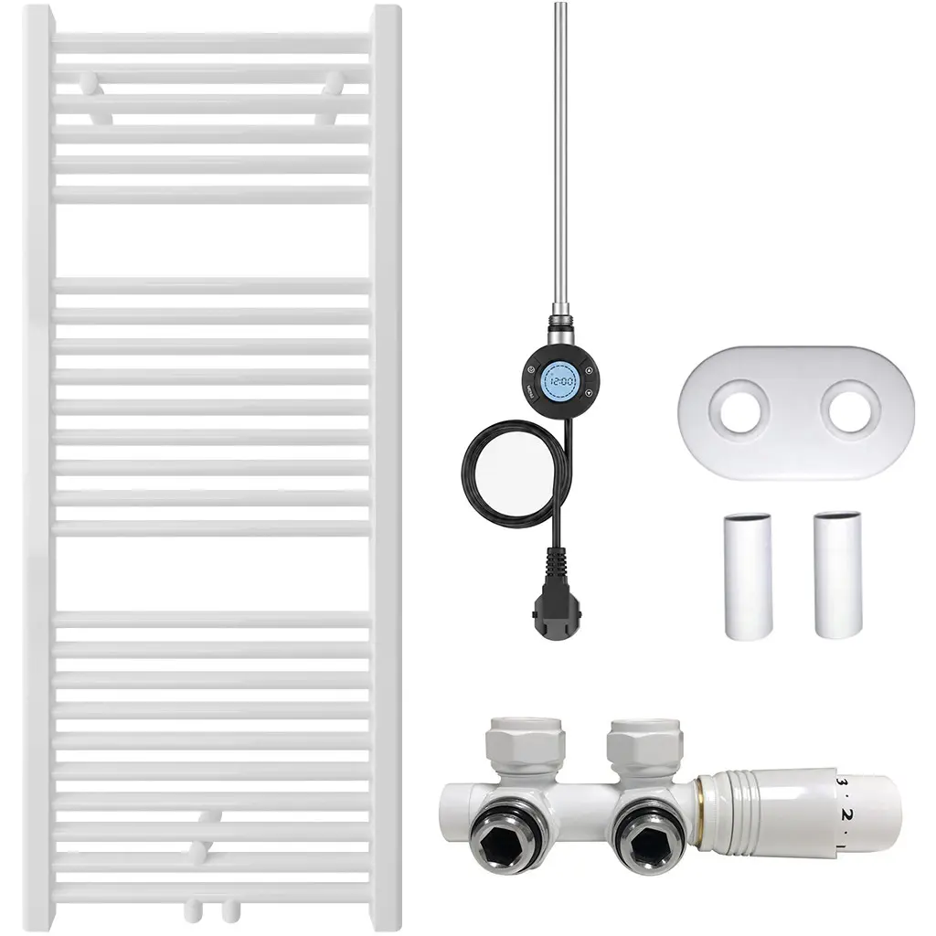 Koupelnový radiátorový set Lincoln - kombinované vytápění, wifi tyč - středové připojení 50 mm - 300W - bílá lesklá - 1200x500 mm