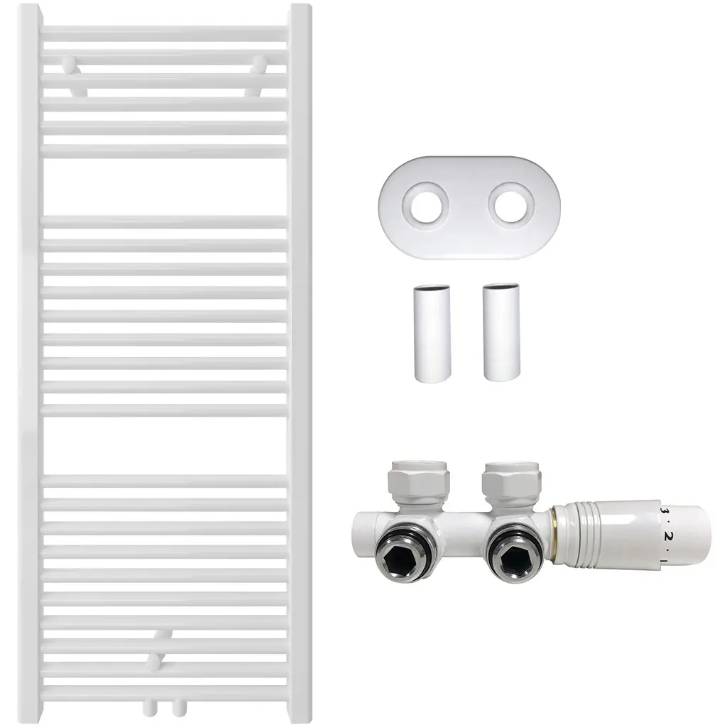 Koupelnový radiátorový set Lincoln - ústřední vytápění - středové připojení 50 mm - 366W - bílá lesklá - 1200x500 mm