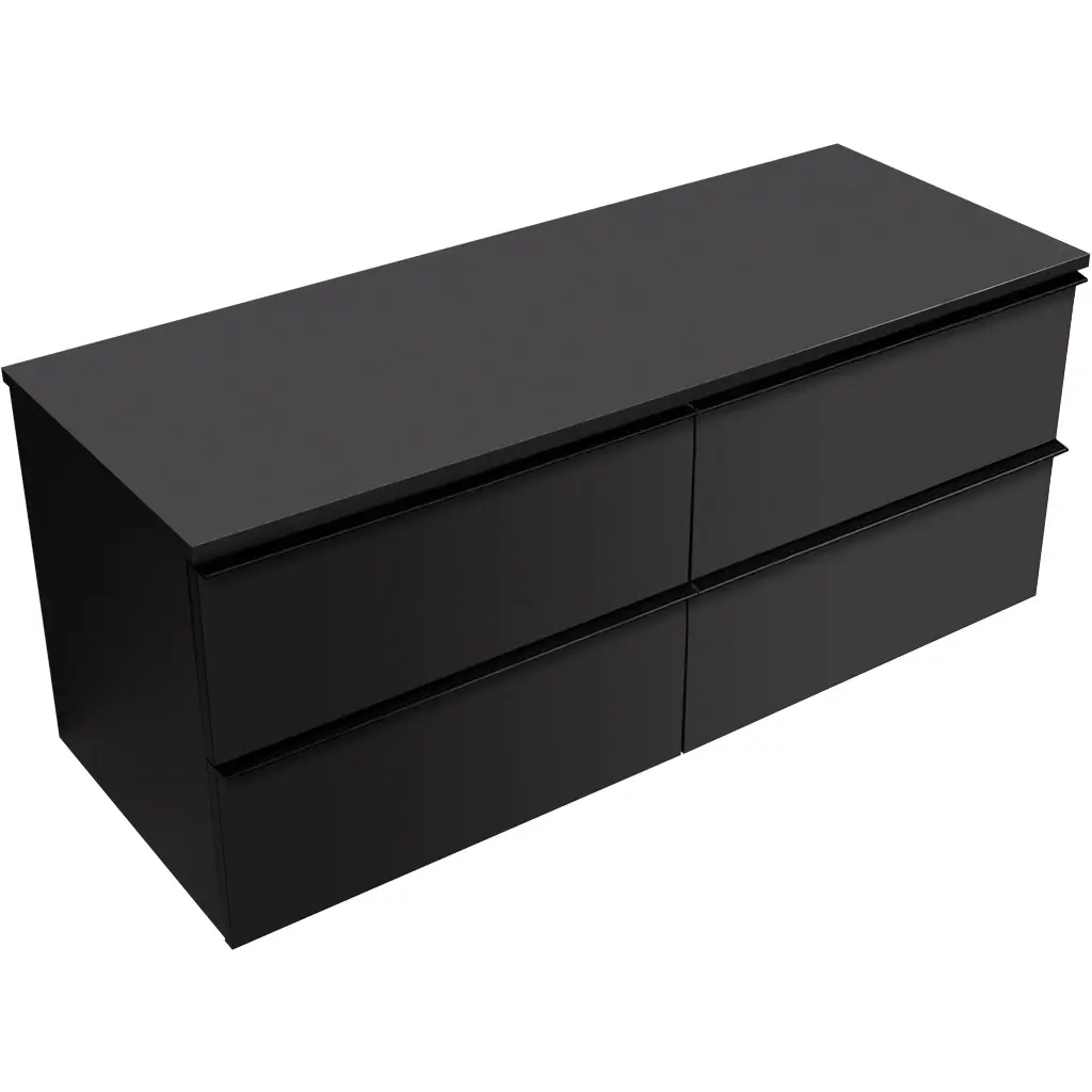 CERANO Koupelnová skříňka Velora černá matná, úchytka černá + deska pod umyvadlo Navira Slim 18 mm 120x54,8x46,5  CER-664759
