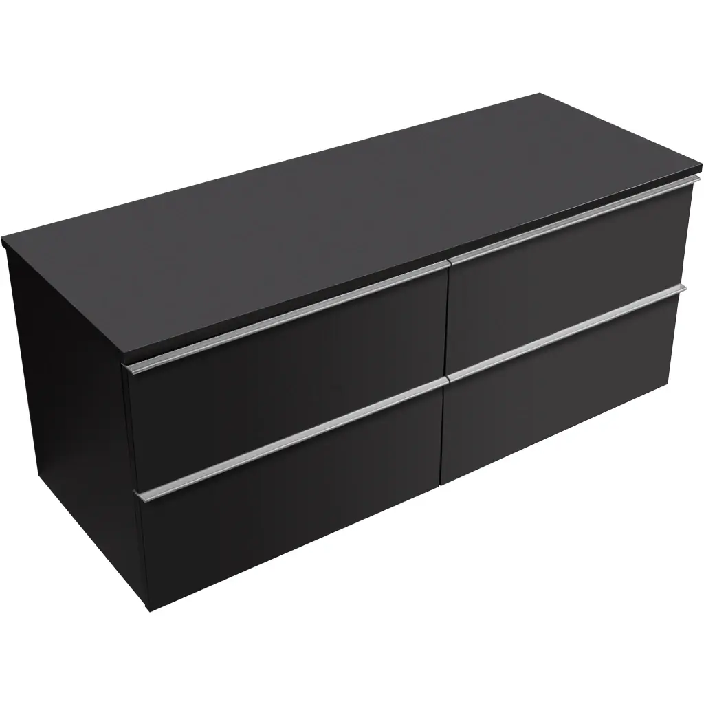 CERANO Koupelnová skříňka Velora černá matná, úchytka chrom + deska pod umyvadlo Navira Slim 18 mm 120x54,8x46,5 CER-664774