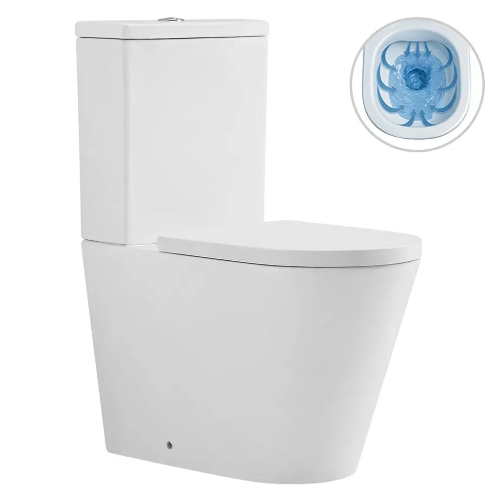 CERANO WC kombi vyvýšené Comforto, Rimless bezokrajové splachování  + PP/SoftClose sedátko bílá lesklá 89,5x39  CER-667754