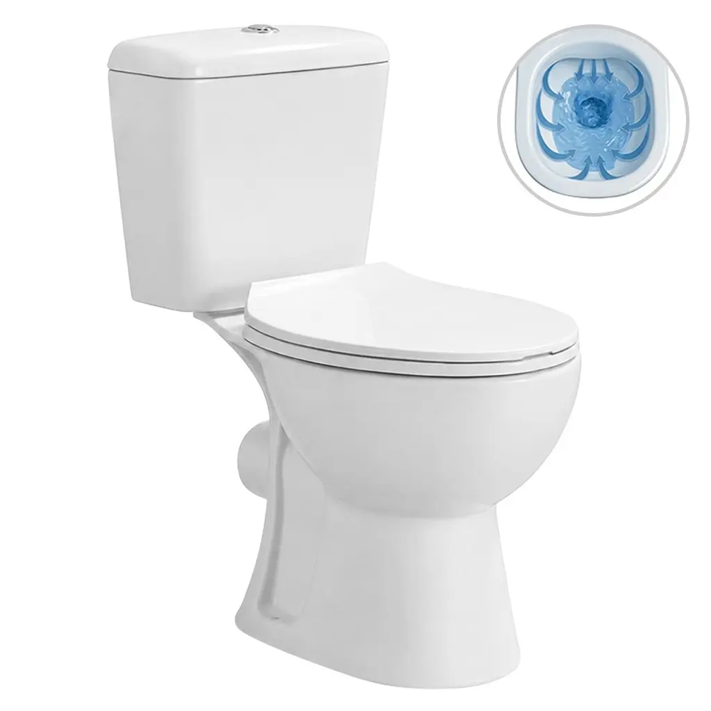 CERANO WC kombi Dure, Rimless bezokrajové splachování  + PP sedátko bílá lesklá 72x36,5  CER-667760