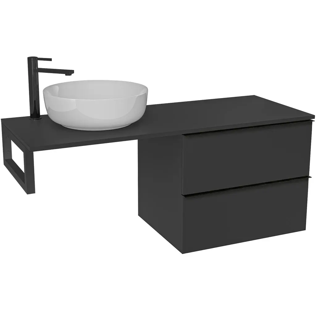 CERANO Koupelnová skříňka Velora černá matná, úchytka černá + deska pod umyvadlo Navira Slim 18 mm + konzole černá 120x54,8x46,5  CER-668012