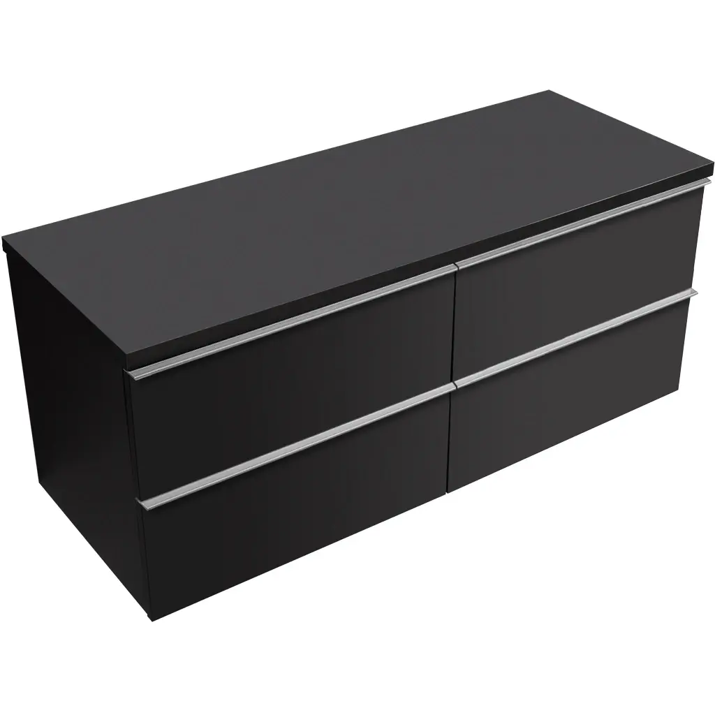 CERANO Koupelnová skříňka Velora černá matná, úchytka chrom + deska pod umyvadlo Navira Pro 36 mm 120x56,6x46,5  CER-668579
