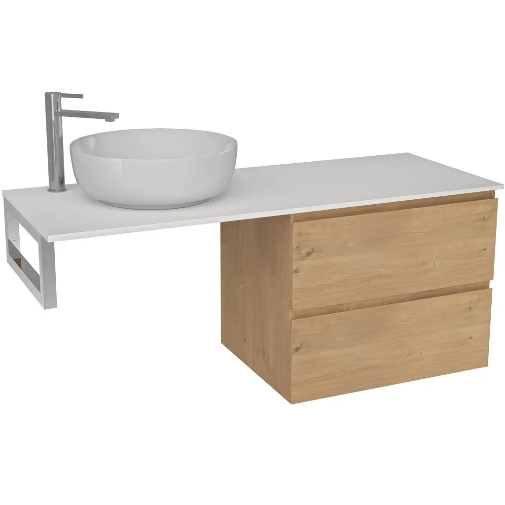 CERANO Koupelnová skříňka Carole dub medový + deska pod umyvadlo z lit. mramoru Elanys 12 mm + konzole chrom 140x46x49,2  CER-679326