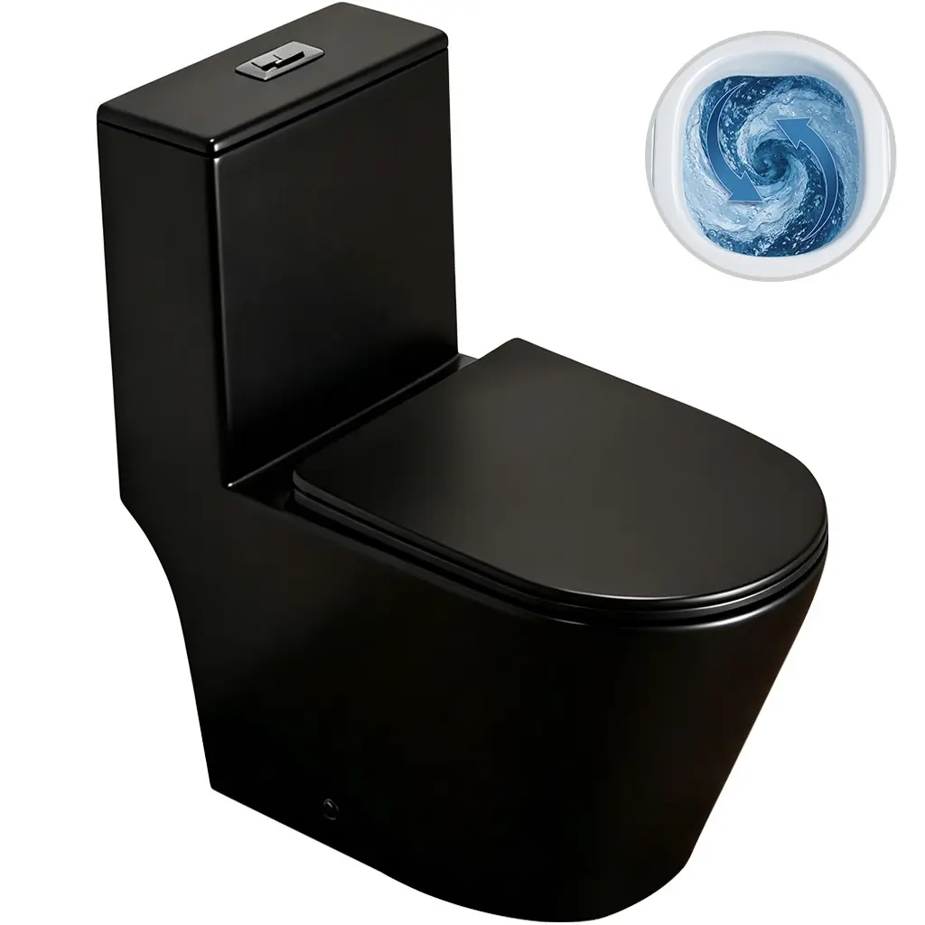 CERANO WC kombi Marmo, Double Vortex vírové splachování + Slim/SoftClose sedátko spodní/zadní odpad černá matná 70x36 CER-680361