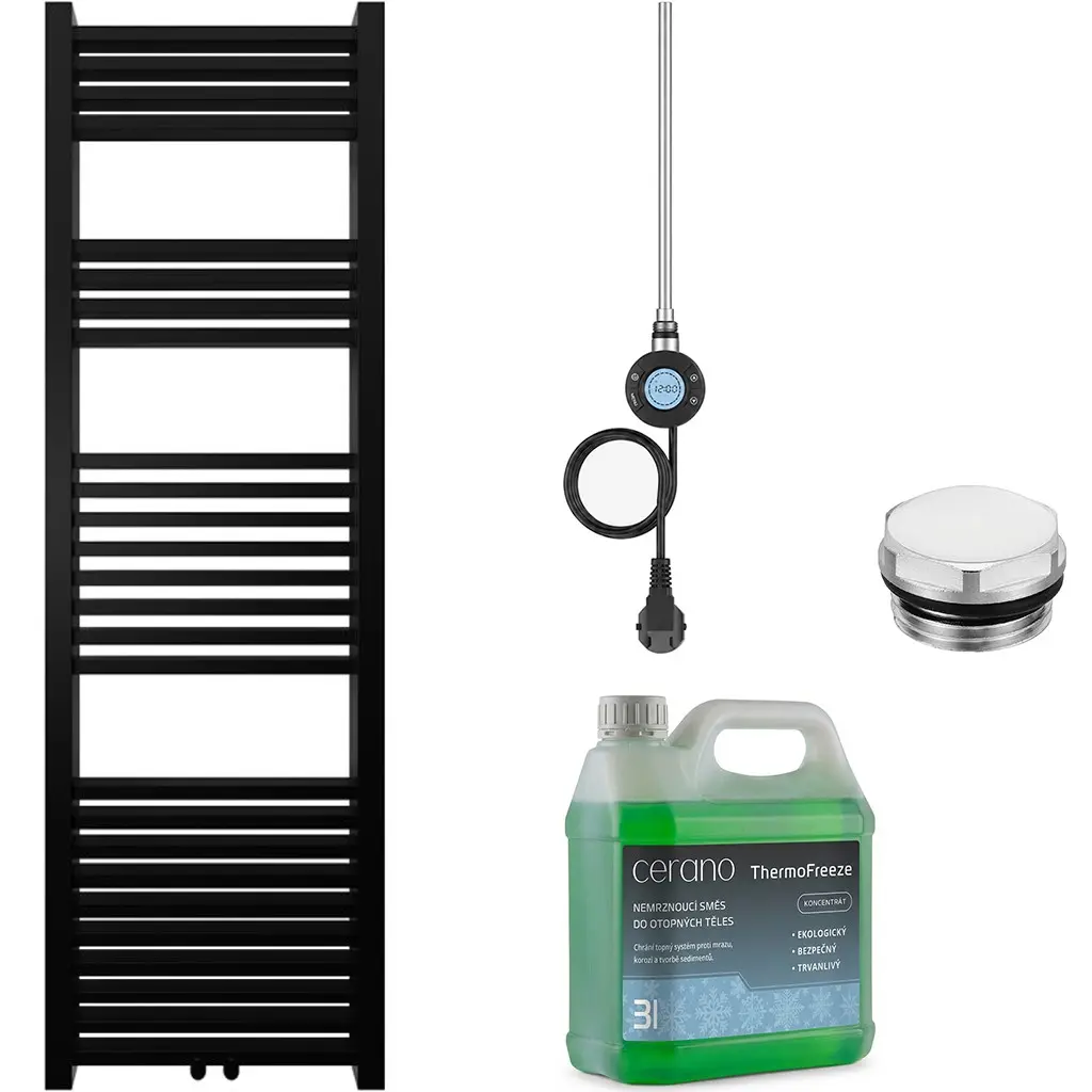 CERANO Koupelnový elektrický radiátorový set Franko WIFI 300W černá matná 1600x500 mm CER-680551