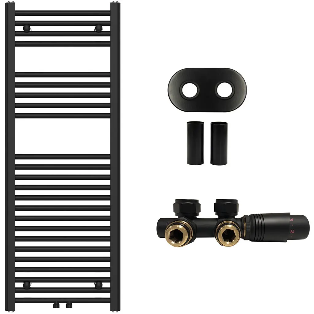 CERANO Koupelnový radiátorový set Benito ústřední vytápění středové připojení 50 mm 477W černá matná 1200x450 mm CER-744677