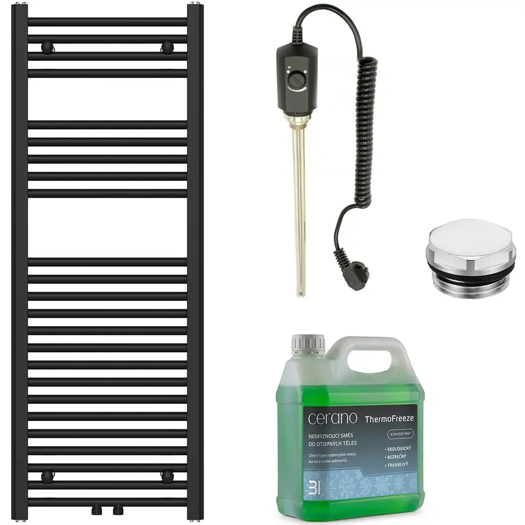 Koupelnový elektrický radiátorový set Benito - 300W - černá matná - 1200x450 mm