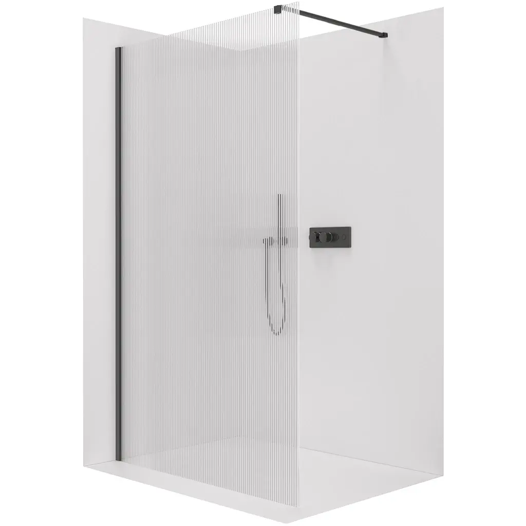 CERANO Sprchová zástěna Walk-in Onyx Cube L/P 8 mm hranatá vzpěra černá matná, rýhované sklo 160x200 CER-8050BD574