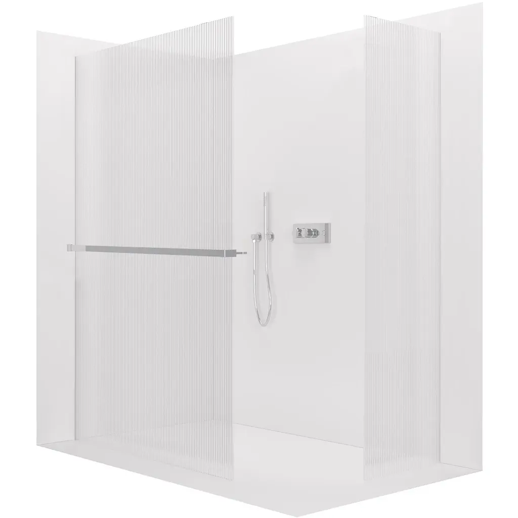 CERANO Sprchová zástěna Walk-in Crystal T L/P 8 mm bezvzpěrový systém + polička/držák na ručníky chrom, rýhované sklo 120x120x200  CER-8050BD6528