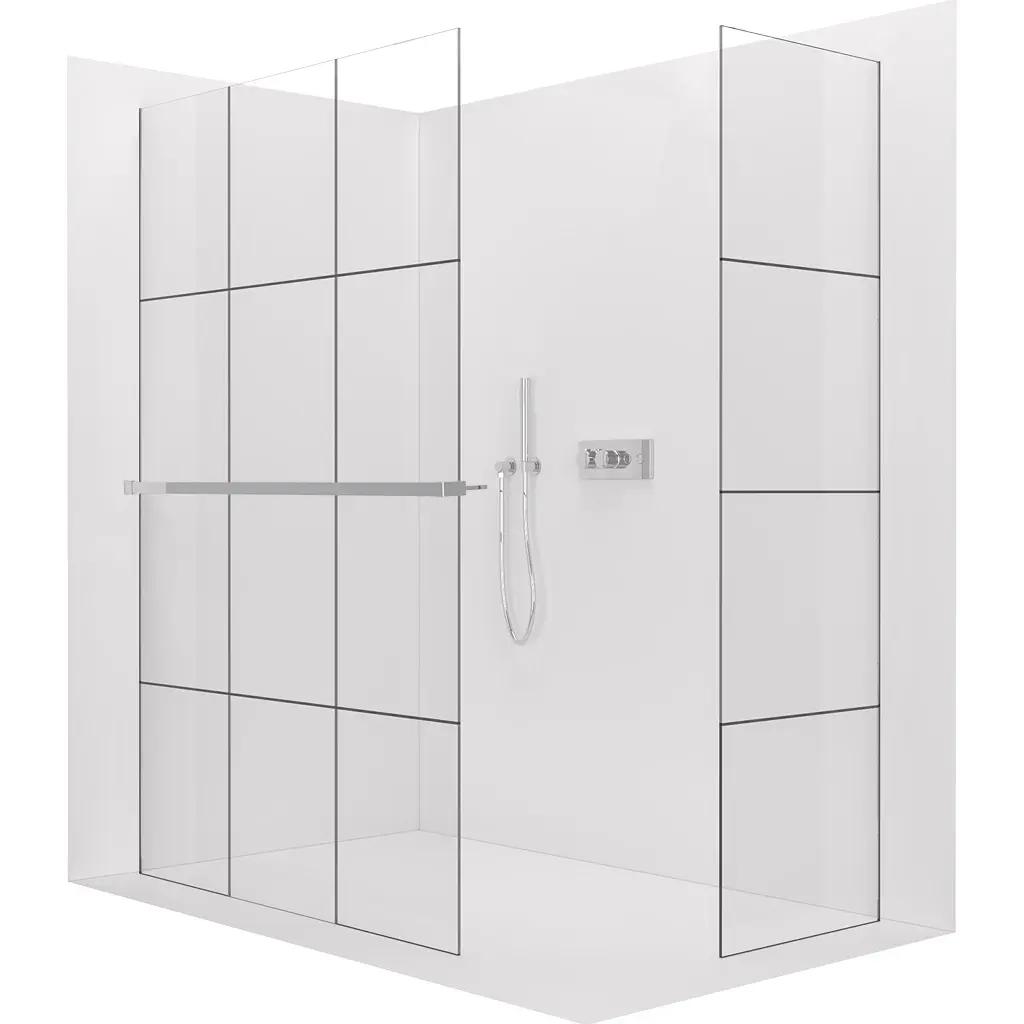 CERANO Sprchová zástěna Walk-in Crystal T L/P 8 mm bezvzpěrový systém + polička/držák na ručníky chrom, industriální sklo 110x110x200  CER-8050BD6594