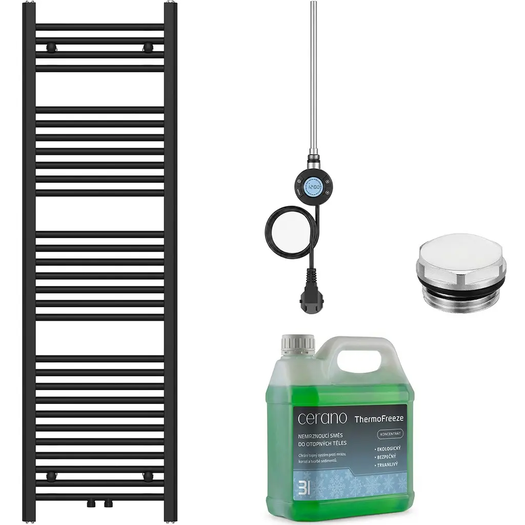 CERANO Koupelnový elektrický radiátorový set Benito WIFI 600W černá matná 1500x450 mm CER-844317