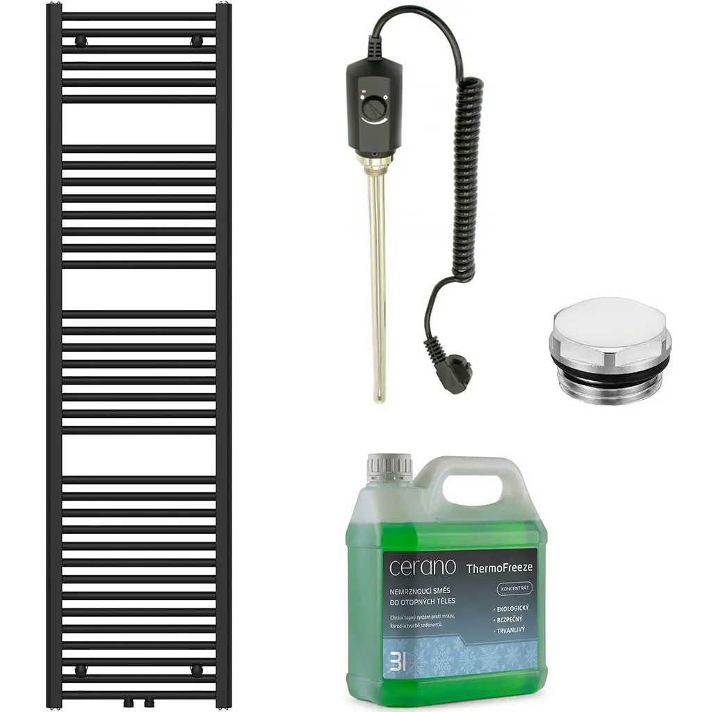 CERANO Koupelnový elektrický radiátorový set Benito 600W černá matná 1700x450 mm CER-884732