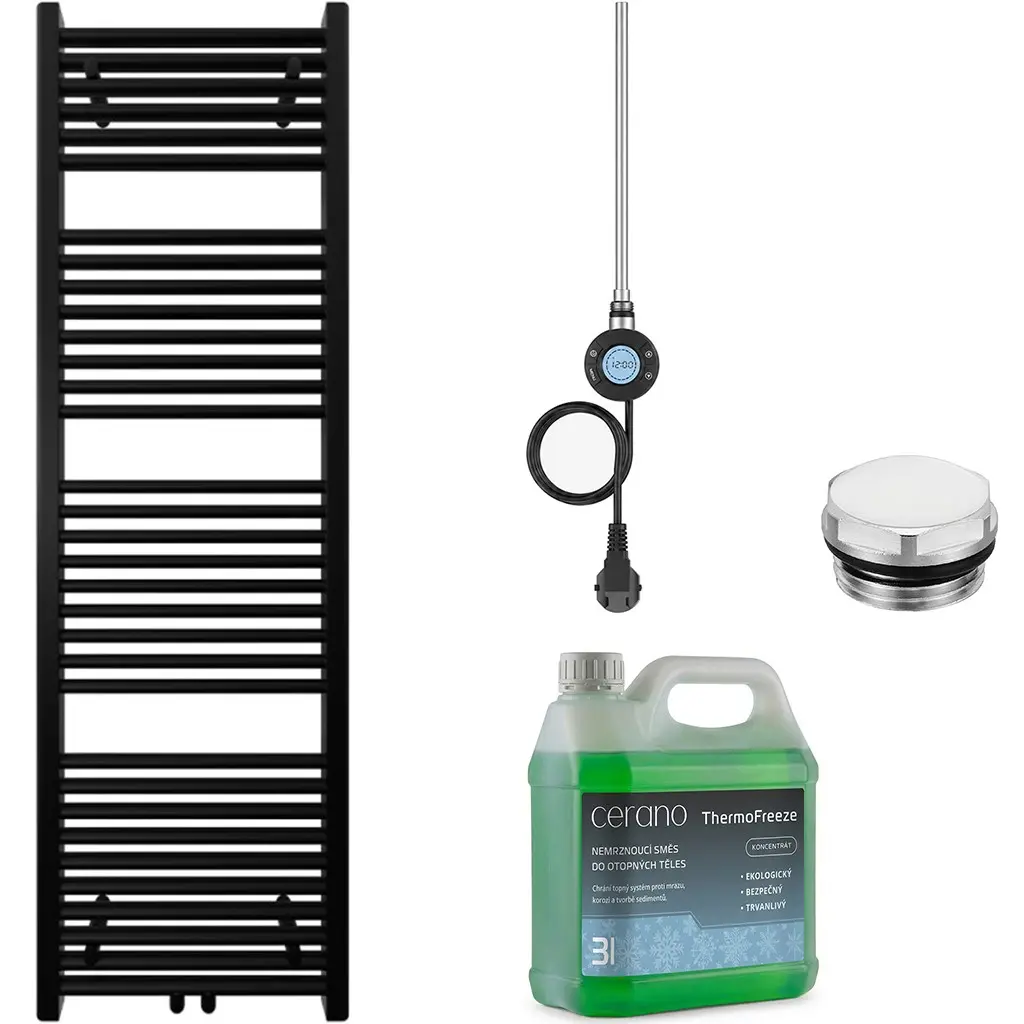 Koupelnový elektrický radiátorový set Lincoln - WIFI - 300W - černá matná - 1600x500 mm