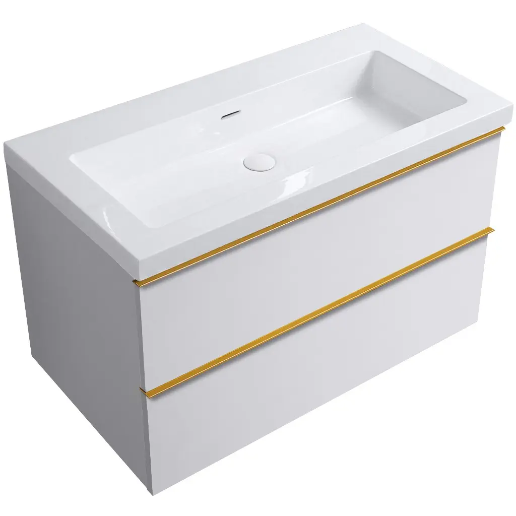 CERANO Koupelnová skříňka Velora bílá matná, úchytka zlatá + umyvadlo z lit. mramoru Ovo bílá lesklá 80,5x58x46,5 CER-979994