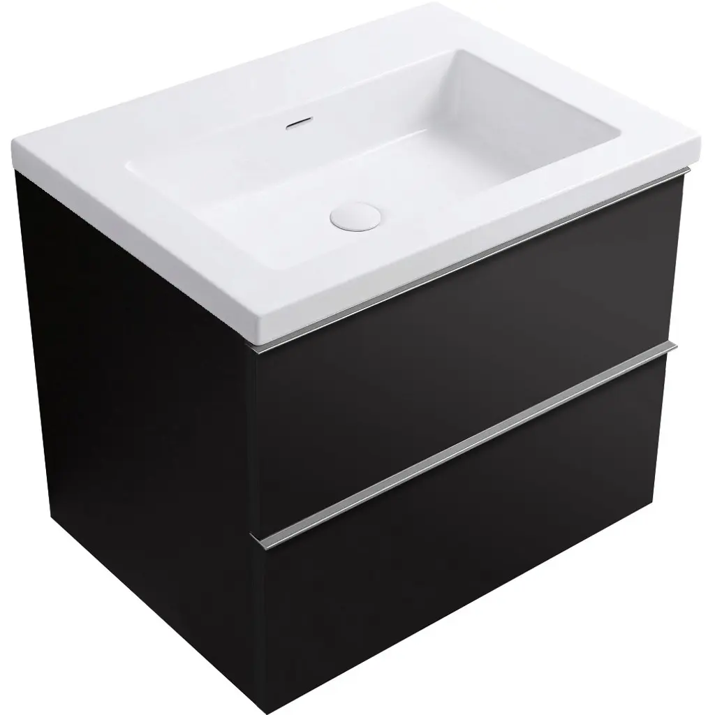 CERANO Koupelnová skříňka Velora černá matná, úchytka chrom + umyvadlo z lit. mramoru Ovo bílá lesklá 60,5x58x46,5 CER-980000