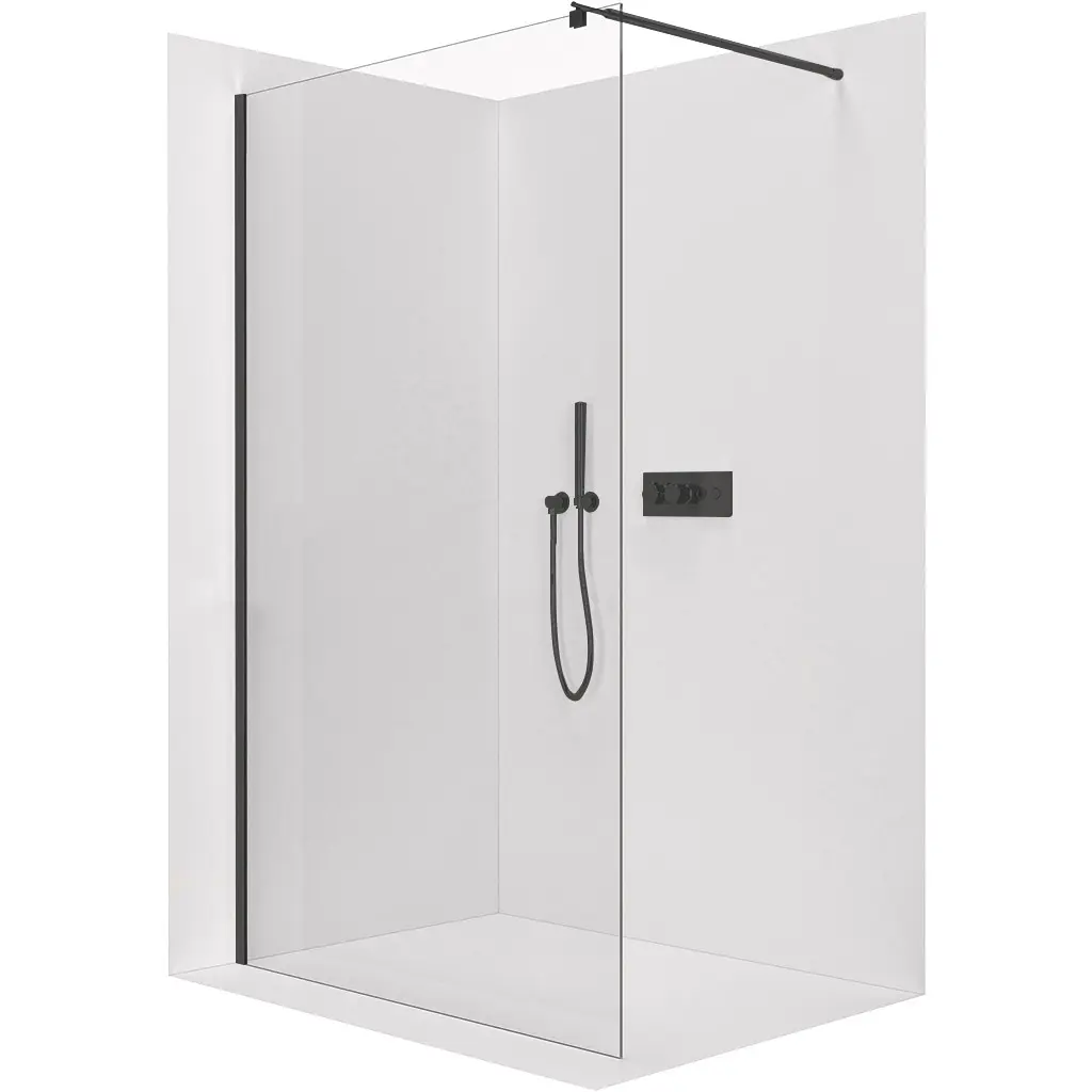 CERANO Sprchová zástěna Walk-in Onyx Round L/P 8 mm kulatá vzpěra černá matná, transparentní sklo 50x200 CER-DY101B-50-200