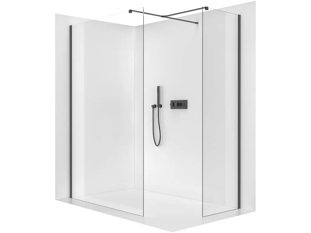 Sprchová zástěna Walk-in Onyx T L/P - 8 mm - hranatá vzpěra - černá matná, transparentní sklo - 100x50x200 cm
