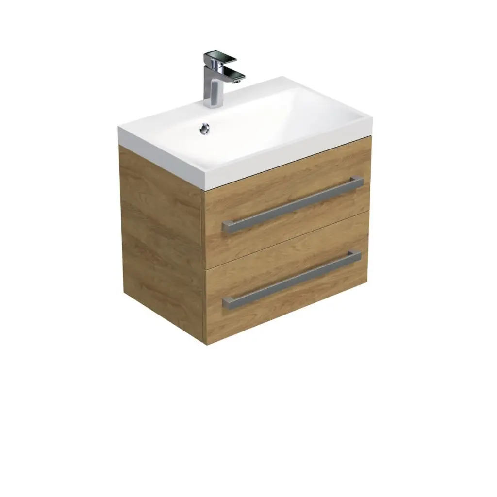 Koupelnová skříňka s chromovými úchyty a umyvadlem SAT Cube Way 60x53x40 cm dub Hickory mat CUBE260ZDH CUBE260ZDH