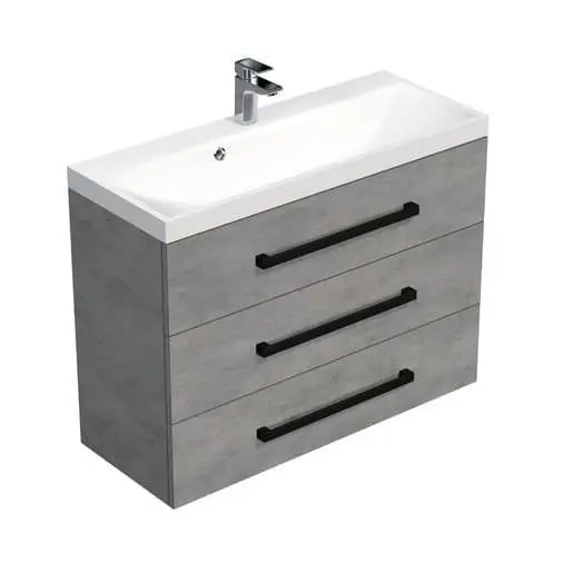 Koupelnová skříňka s černou úchytkou a umyvadlem SAT Cube Way 100x76,5x40 cm beton mat CUBE2C1003BE CUBE2C1003BE
