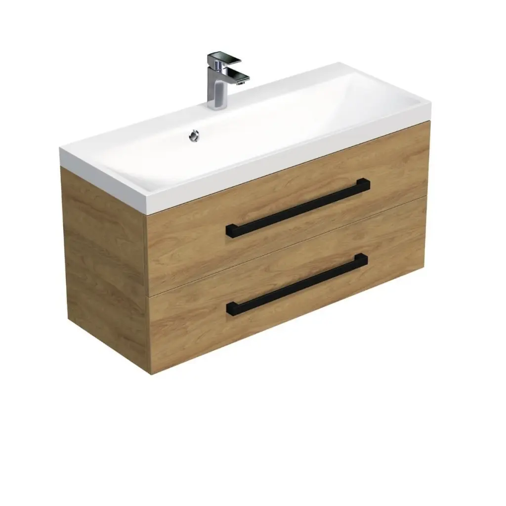 Koupelnová skříňka s černou úchytkou a umyvadlem SAT Cube Way 100x53x40 cm dub Hickory mat CUBE2C100ZDH CUBE2C100ZDH