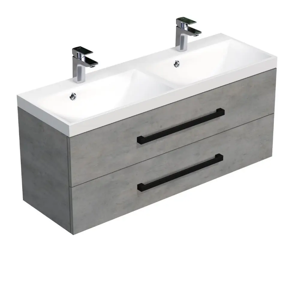 Koupelnová skříňka s černou úchytkou a umyvadlem SAT Cube Way 120x53x40 cm beton mat CUBE2C120ZBE CUBE2C120ZBE