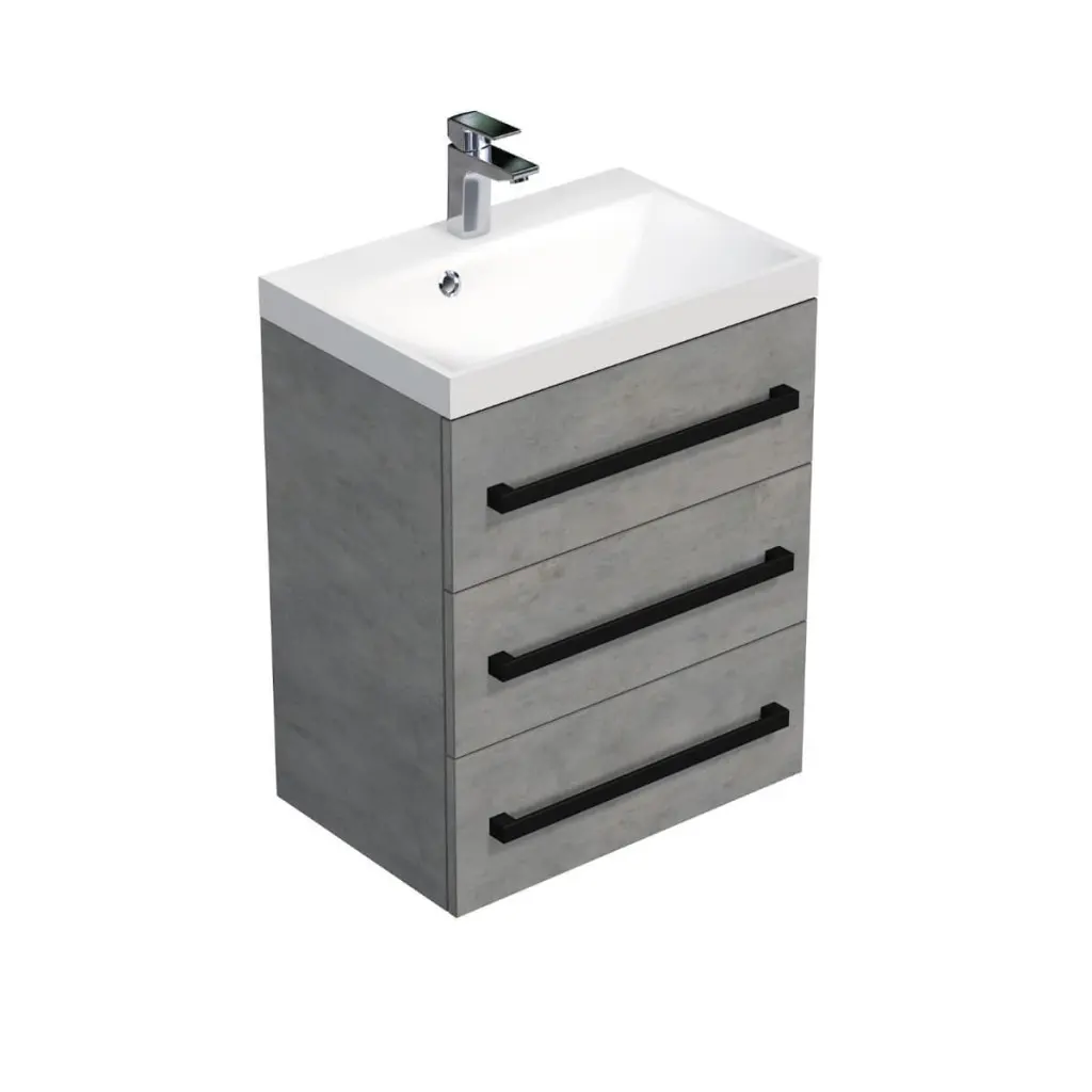 Koupelnová skříňka s černou úchytkou a umyvadlem SAT Cube Way 60x76,5x40 cm beton mat CUBE2C603BE CUBE2C603BE