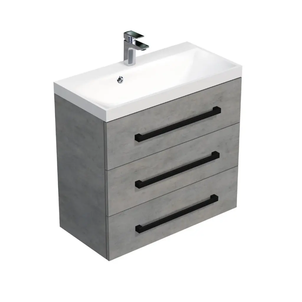 Koupelnová skříňka s černou úchytkou a umyvadlem SAT Cube Way 80x76,5x40 cm beton mat CUBE2C803BE CUBE2C803BE