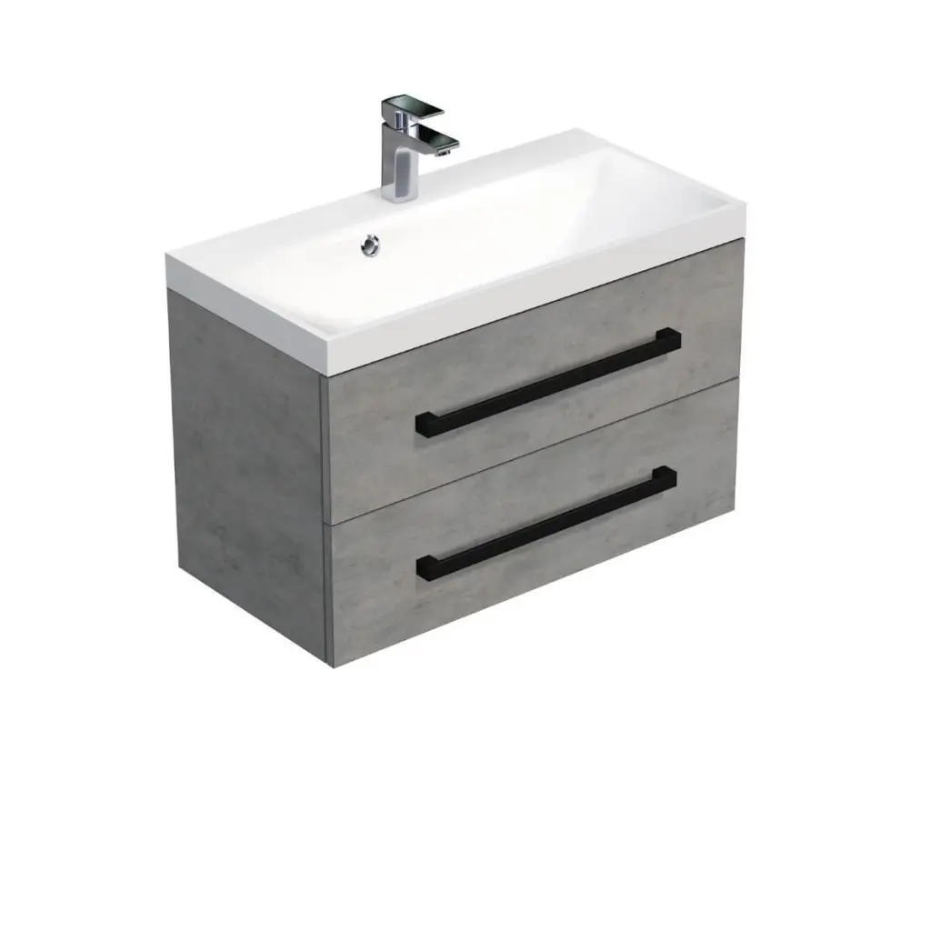 Koupelnová skříňka s černou úchytkou a umyvadlem SAT Cube Way 80x53x40 cm beton mat CUBE2C80ZBE CUBE2C80ZBE