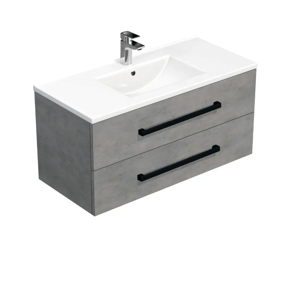 Koupelnová skříňka s černou úchytkou a umyvadlem SAT Cube Way 100x53x46 cm beton mat CUBE46C1002BEMOD CUBE46C1002BEMOD