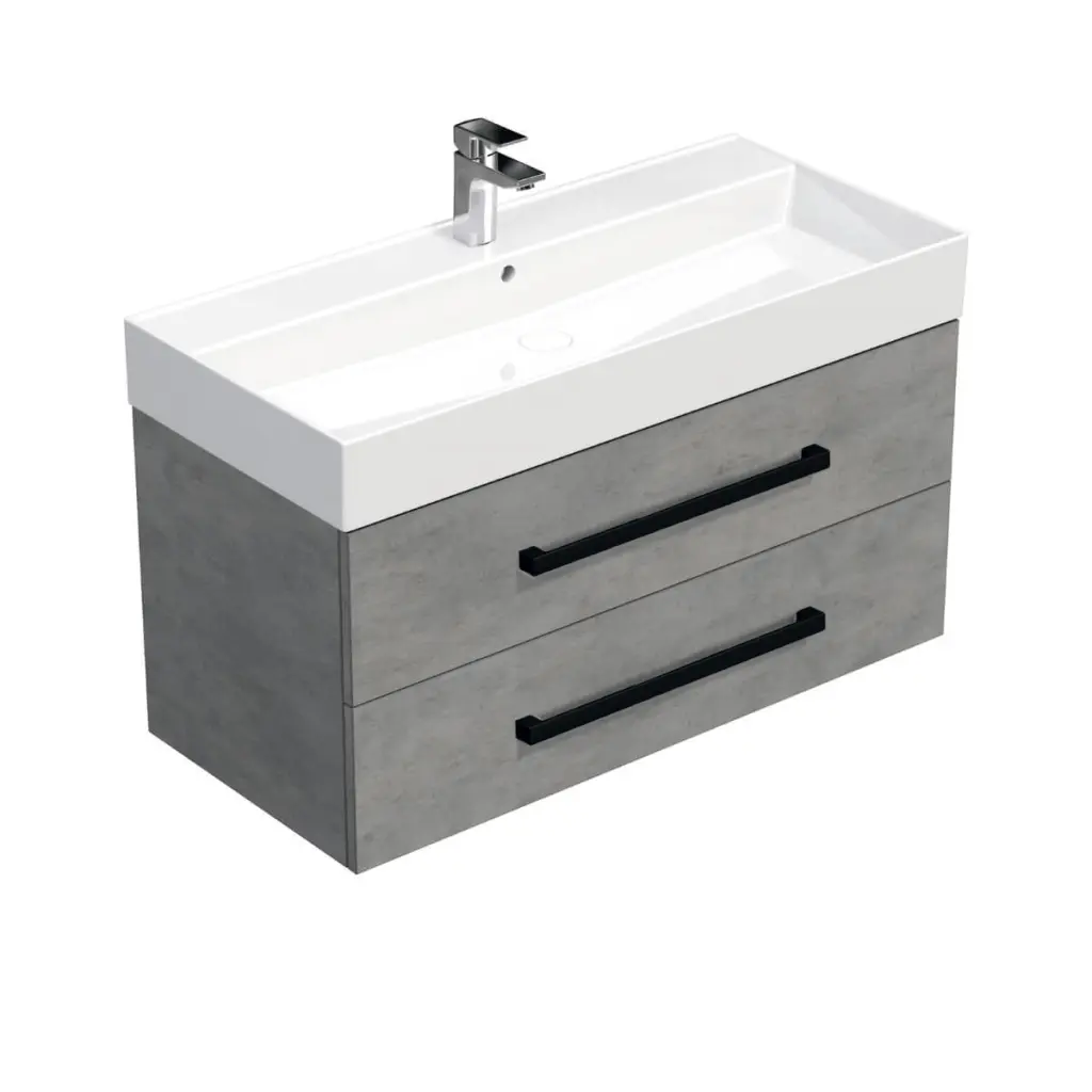 Koupelnová skříňka s černou úchytkou a umyvadlem SAT Cube Way 100x53x46 cm beton mat CUBE46C1002BESAT CUBE46C1002BESAT