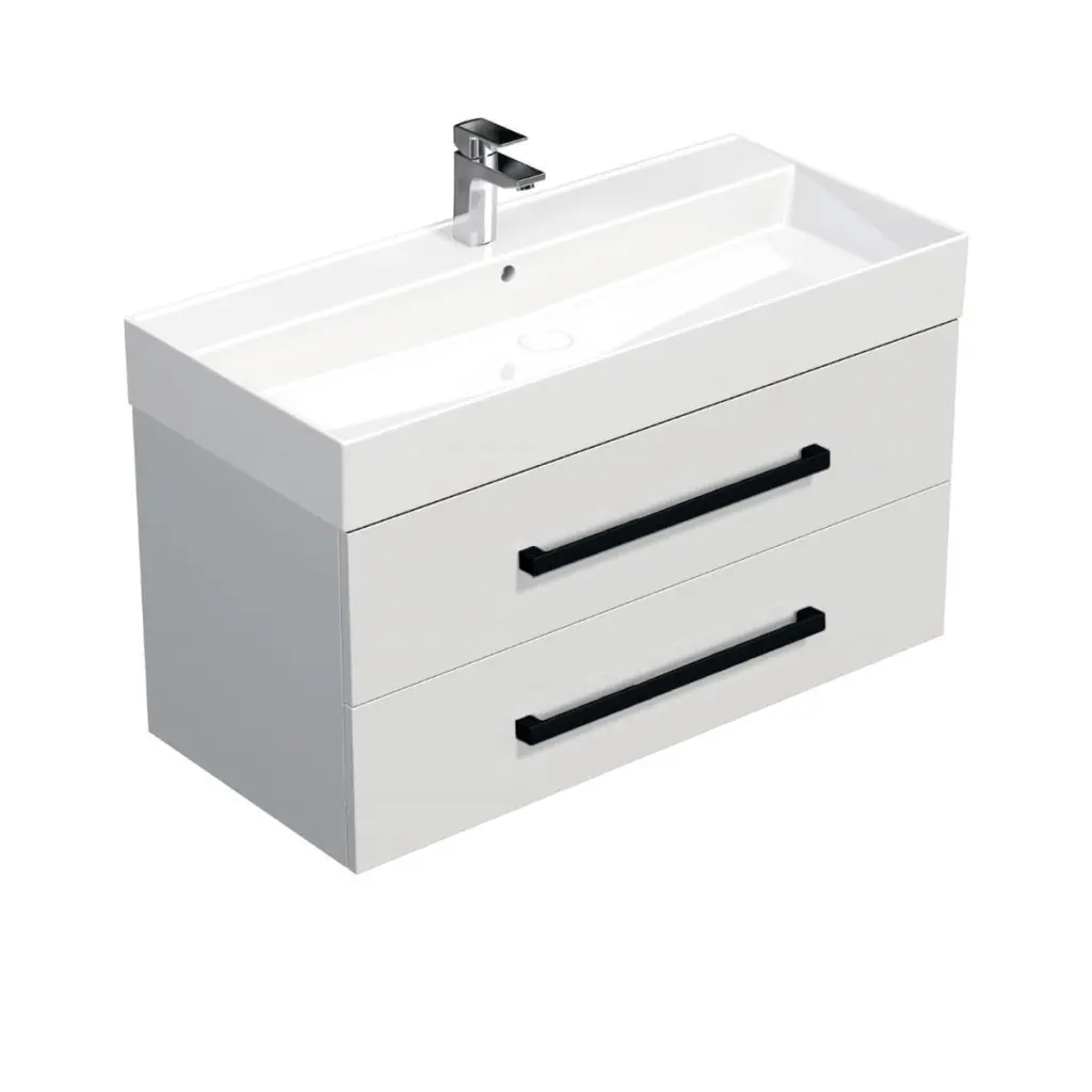 Koupelnová skříňka s černou úchytkou a umyvadlem SAT Cube Way 100x53x46 cm bílá lesk CUBE46C1002BISAT CUBE46C1002BISAT