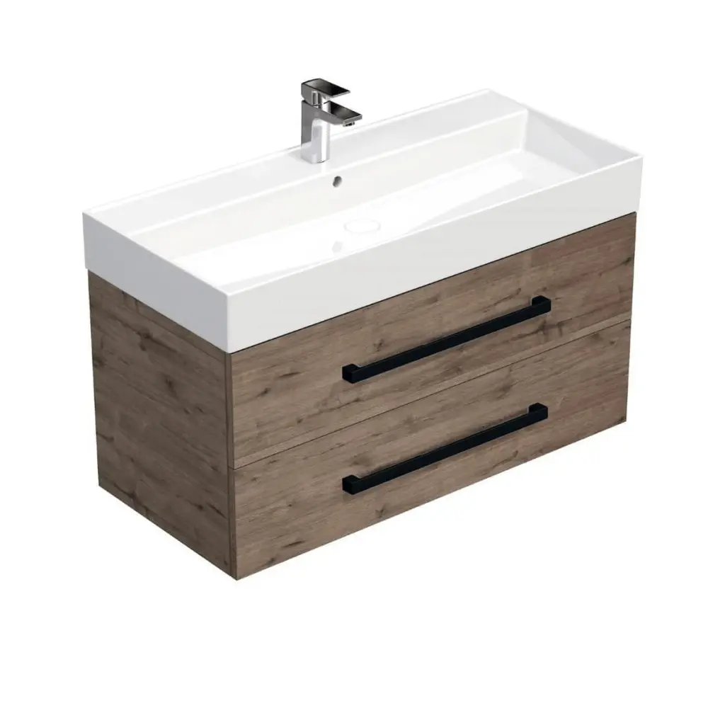 Koupelnová skříňka s černou úchytkou a umyvadlem SAT Cube Way 100x53x46 cm dub Wellington mat CUBE46C1002DWSAT CUBE46C1002DWSAT