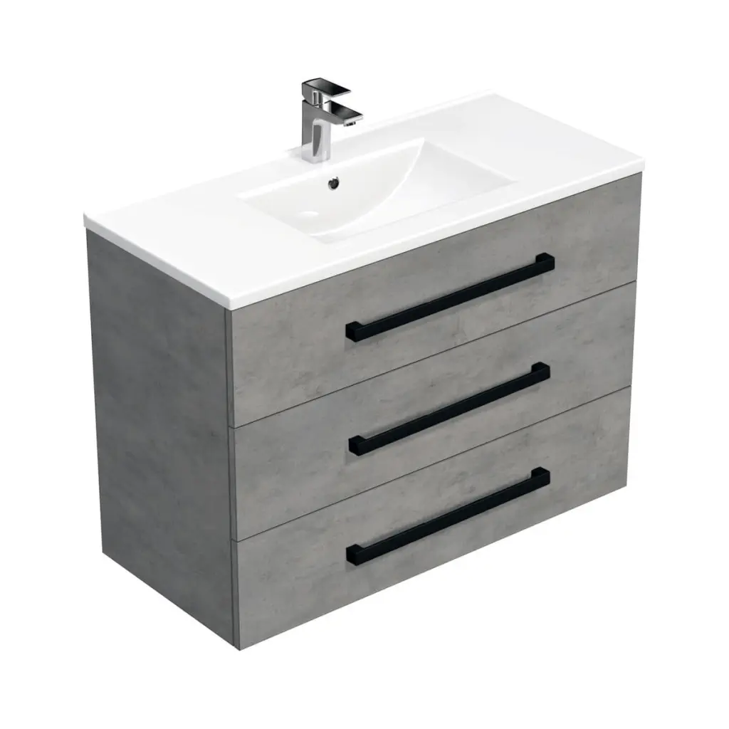 Koupelnová skříňka s černou úchytkou a umyvadlem SAT Cube Way 100x76,5x46 cm beton mat CUBE46C1003BEMOD CUBE46C1003BEMOD