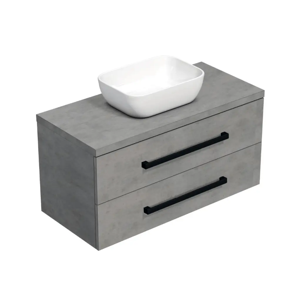 Koupelnová skříňka s černou úchytkou a krycí deskou SAT Cube Way 100x47,5x46 cm beton mat CUBE46C1003BESAT45 CUBE46C1003BESAT45