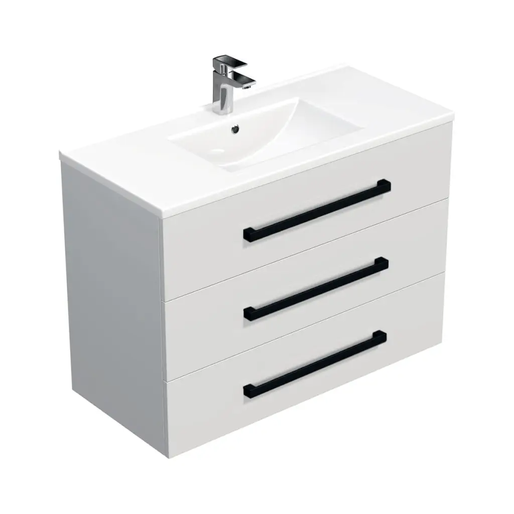 Koupelnová skříňka s černou úchytkou a umyvadlem SAT Cube Way 100x71x46 cm bílá lesk CUBE46C1003BIMOD CUBE46C1003BIMOD